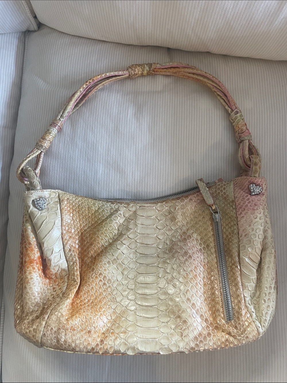 Retta Wolff Cream Snake-Embossed Shoulder Bag with Subtle Warm Tones